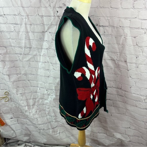 Vintage JJ Browne candy cane christmas Cardigan Sweater vest sz medium holiday - Picture 2 of 7
